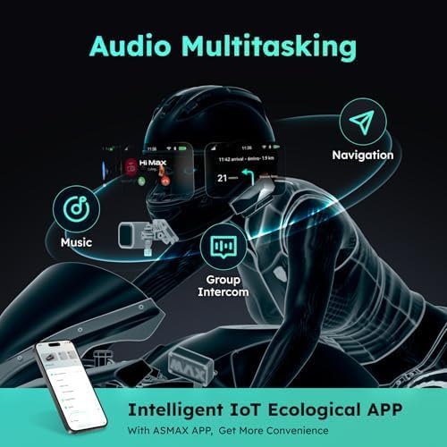 F1 3-Mode Motorcycle Helmet Intercom for 10 Riders, Offline Voice Control Motorcycle Bluetooth Headset with Hi-Fi Speaker, Multitasking,Mesh Helmet Communication Systems, Fast Charging, 2 Pack
