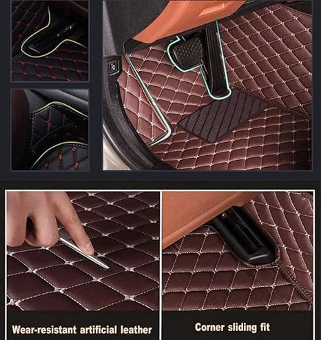 Custom Floor Mats for Cars，Luxury Full Coverage All Weather Car Floor Mats，Leather Car Mat Set ， Floor Mats for 99% of Cars, Trucks & SUVs (Blue Double Spelling)