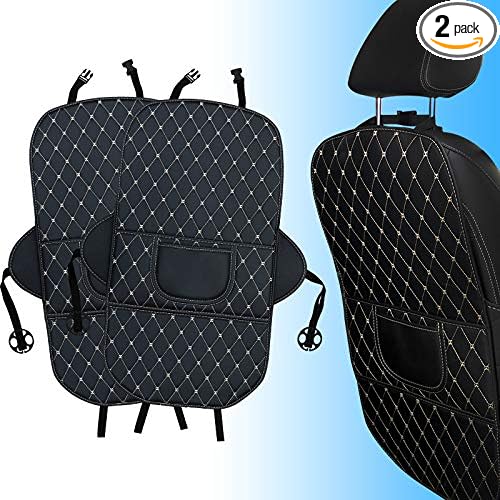 Kick Mats Back Seat Protector 2 Pack Car Back Seat Cover Premium Fabric Odor Free Protect Your Leather Seat with 2 Storage Pocket