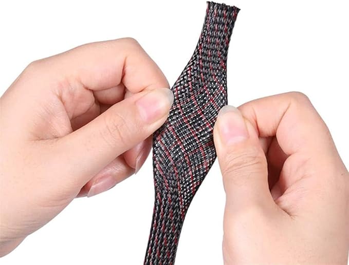 25ft - 1/2 Inch Cable Management Sleeve Protector,Wire Loom PET Expandable Wire Sleeving for Office TV Computer Home Theater Engine Bay Cord Organizer,Protect Cables from Pet Cat Dog Chewing,BlackRed
