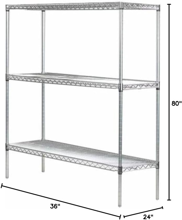 Omega 24" Deep x 36" Wide x 80" High 3 Tier Chrome Starter Shelving Unit