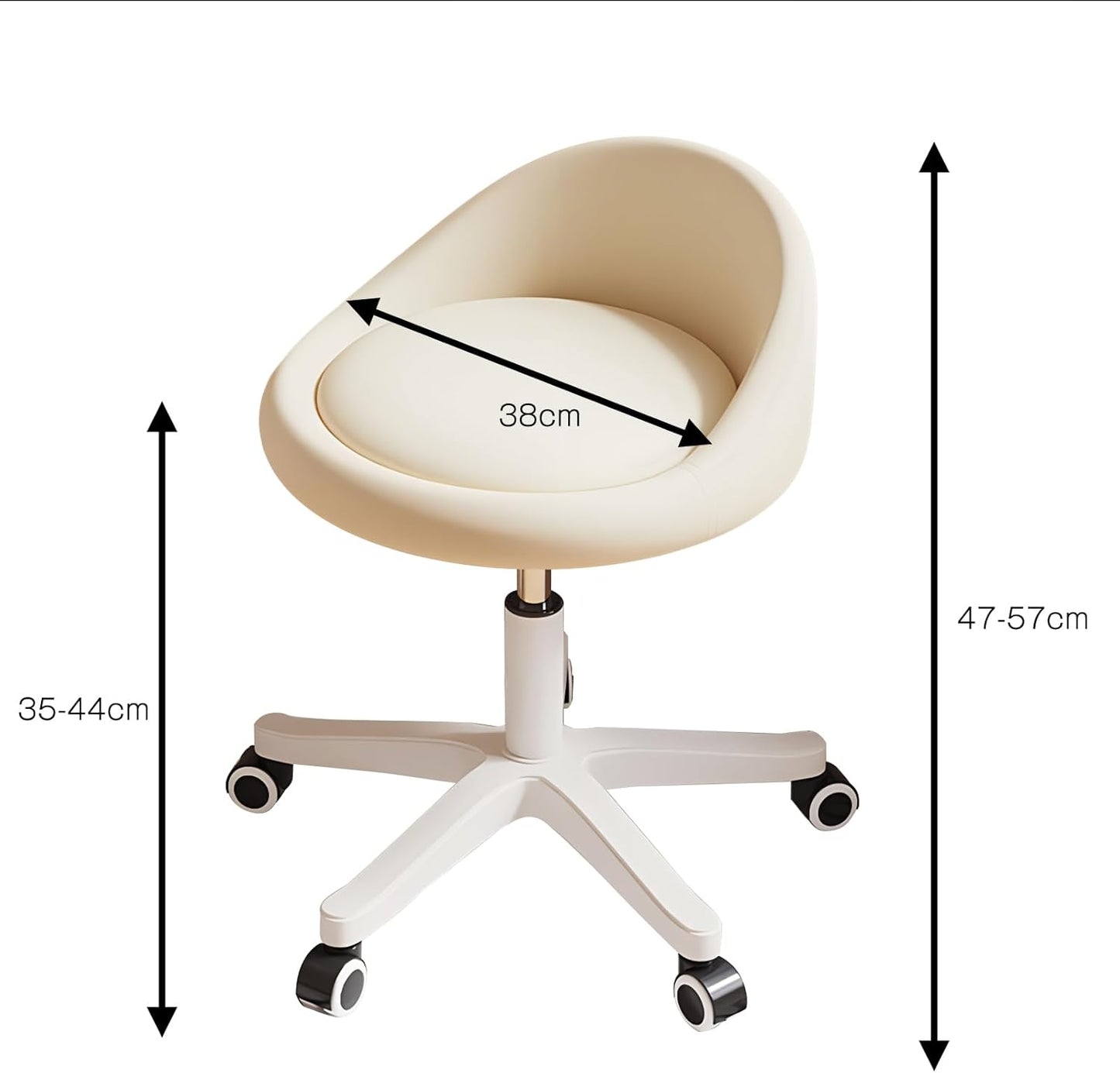 Rolling Stool Set of 3 Rolling Hydraulic Salon Stool with Low Backrest - Adjustable Swivel Chair for SPA, Shop, Salon, Massage, or Medical Office Beige