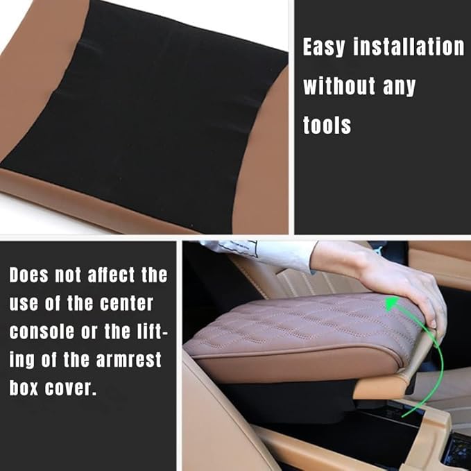 Leather Car Armrest Box Pad, 2025 Upgrade Universal Auto Arm Rest Cushion Memory Cotton Armrest Box Pad, Car Center Console Cover for Most Vehicle, Car Accessories (#5)