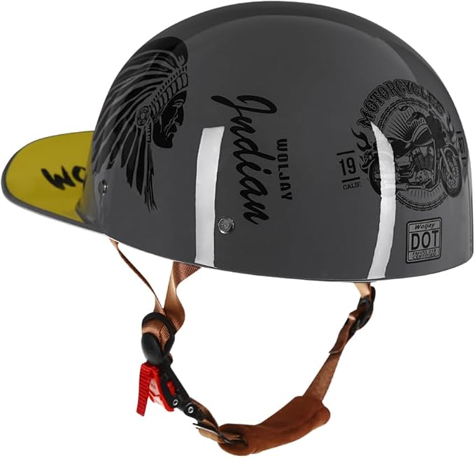 Vintage Retro Open Face Motorcycle Helmet Baseball Cap Half Helmets with pull-down Lens for Men Women Moped Cap Jet Scooter Street Cruiser - DOT Certified (Indian-Gray,X-Large)