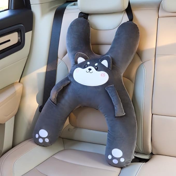 Car Pillow for Travel – Animal-Themed Car Seat Cushion with Safety Belt Protector – 4 Cute Styles: Pig, Dog, Rabbit, Panda (Rabbit)