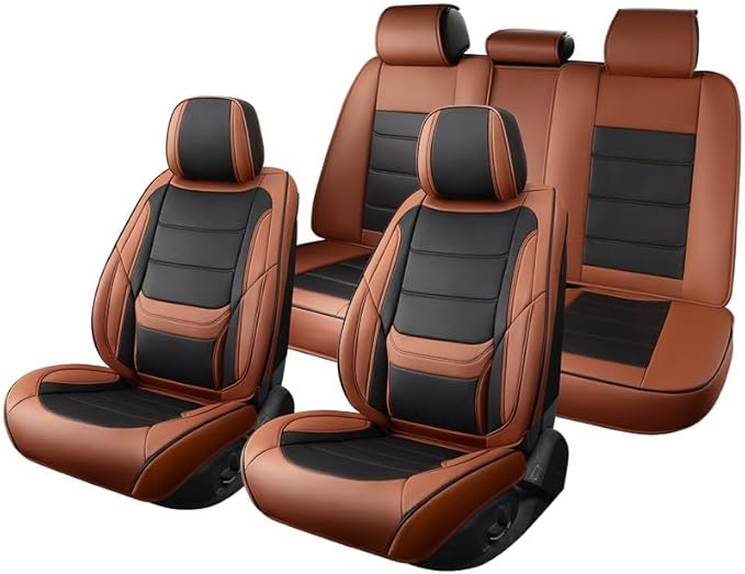 Car Seat Covers Full Set Custom Fit for Chevrolet/Chevy Trailblazer 2021-2026-Premium Faux Leather with Lumbar Support, Breathable, Waterproof, Anti-Slip, Easy to Install (Black&Brown,Full Set)