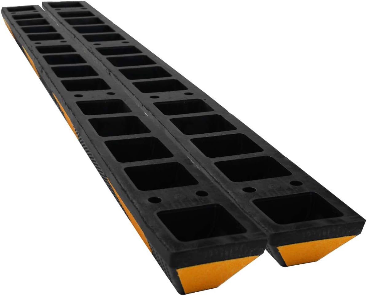 72" Rubber Parking Curbs Block Target with 8 High Reflective Yellow Safety Stripes Wheel Stop for Car Truck RV and Trailer Stop Aid 2 Pack
