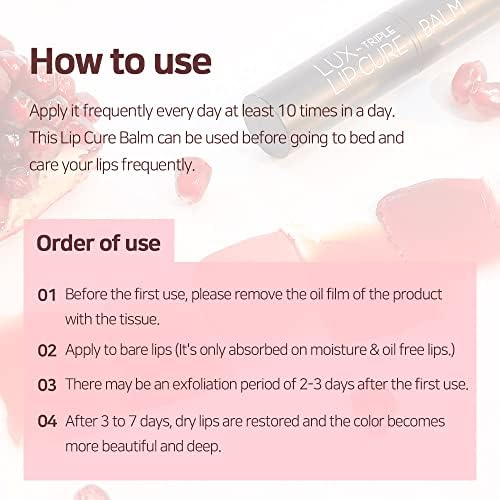 Lux Triple Lip Cure Balm (0.17 oz) 4 million units sold in Korea, Natural Tinted Korean Lip Balm, Petroleum/Paraben Free, Lip Butter,lip balm hydrating,tinted moisturizer (PHANES (Red Mandarin))