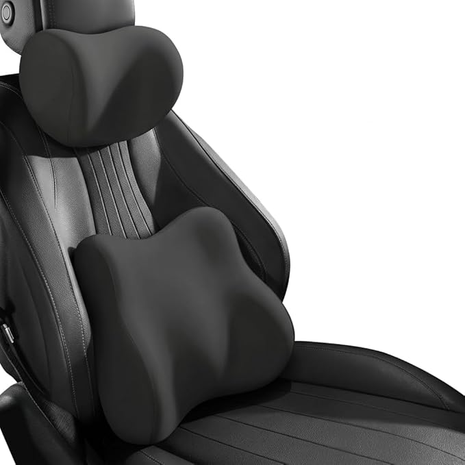 Car Headrest Pillow & Lumbar for Alfa Romeo Stelvio (949) 2017 2018 2019 2020 2021 2022, Car Seat Neck Pillow Back Support, Breathable All-Season Automotive Seat Cushions, 2PCS,A Black