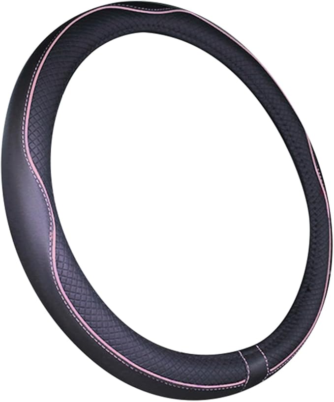 Mayco Bell Universal Standard Size Steering Wheel Cover Anti-Slip,Safety,Soft,Breathable,Durable,Full Surround,Comfortable Grip Microfiber Leather (14.5-15 inch,Black Pink)