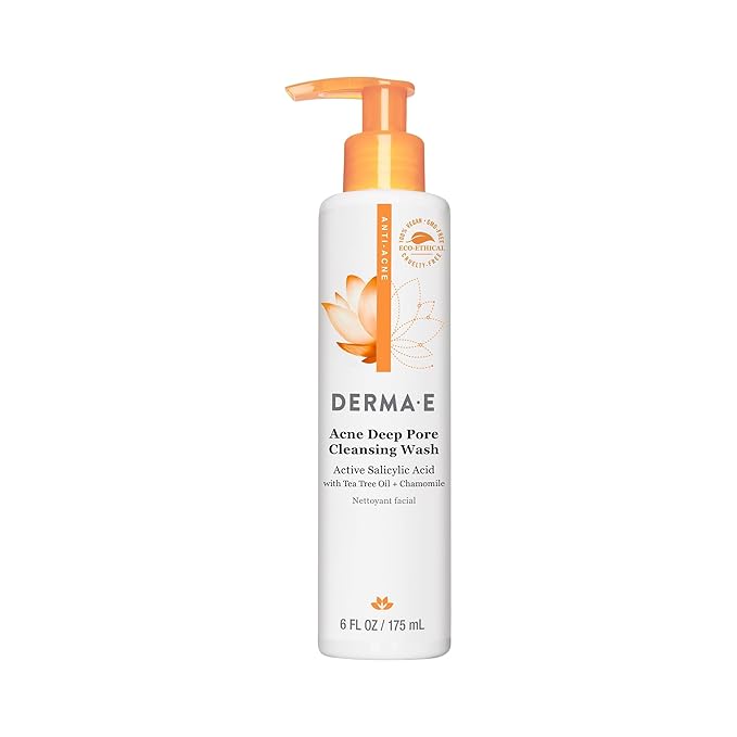 Derma E Acne Deep Pore Cleansing Wash – Blemish Control Facial Cleanser with Salicylic Acid - Gentle Oil Control Face Wash Soothes and Balances Skin, 6 fl oz