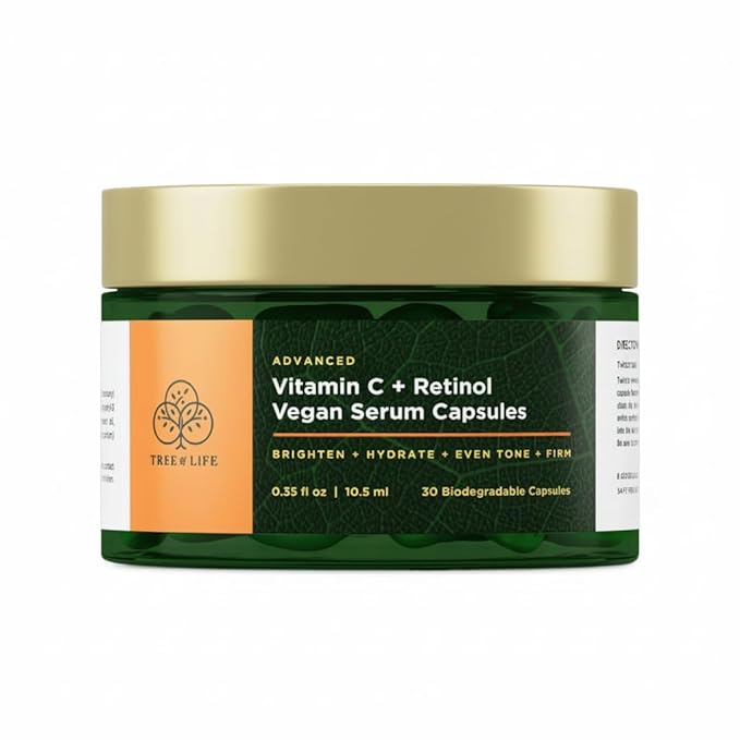 Tree of Life Vitamin C & Retinol Serum Capsules - Powerful, Hydration Formula - Skin Supplement - 35 fl oz, 30 Capsules