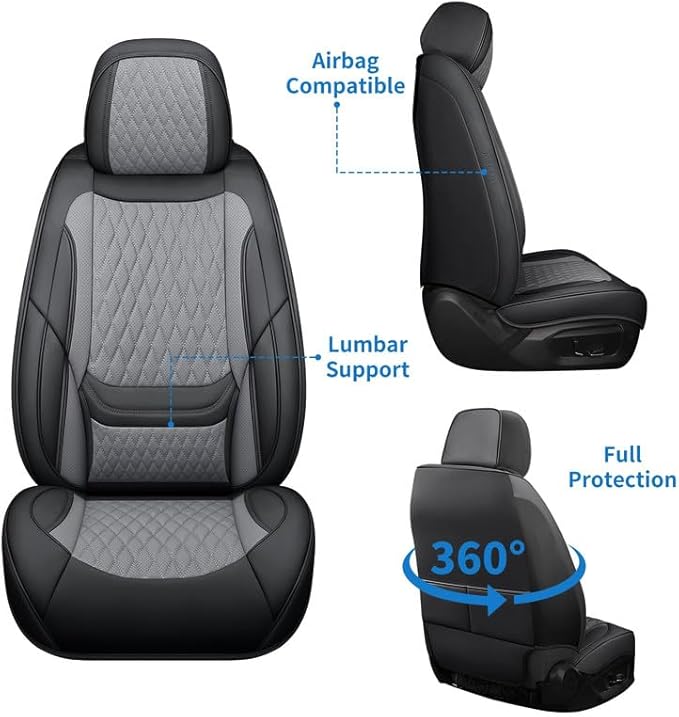 Car Seat Covers Full Set Custom Fit for Mercury Mariner 2005-2011 - Premium Faux Leather with Lumbar Support | Breathable, Waterproof, Anti-Slip, Durable (Black&Gray,Full Set)