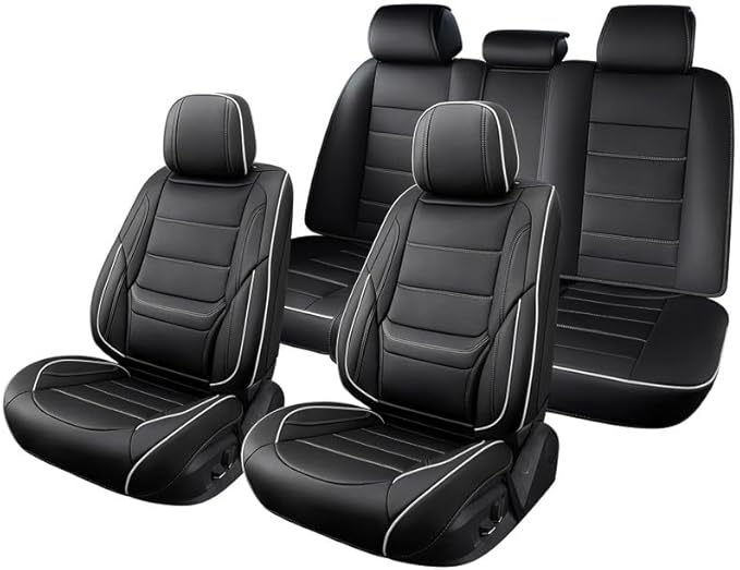 Car Seat Covers Custom Fit for Chevrolet/Chevy Sonic 2011-2020 , Premium Faux Leather Waterproof Car Seat Protectors with Lumbar Support, Breathable Anti-Slip Easy to install(Black&White,Full set)