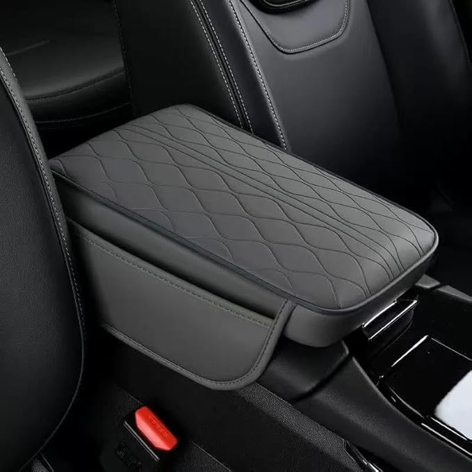 Center Console Armrest Cover Compatible with Dodge Ram 2500 2012-2024 Leather Car Armrest Cushion Pad Protector Black Interior Accessories,Grey