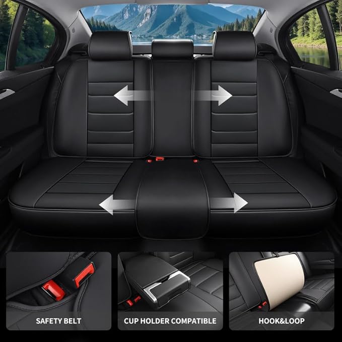 Car Seat Covers Full Set Custom Fit for Ford Bronco 4-Door/Bronco Sport 2021-2025 - Premium Leather with Lumbar Support, Breathable, Anti-Slip & Excellent Seating Experience (Black, Full Set)
