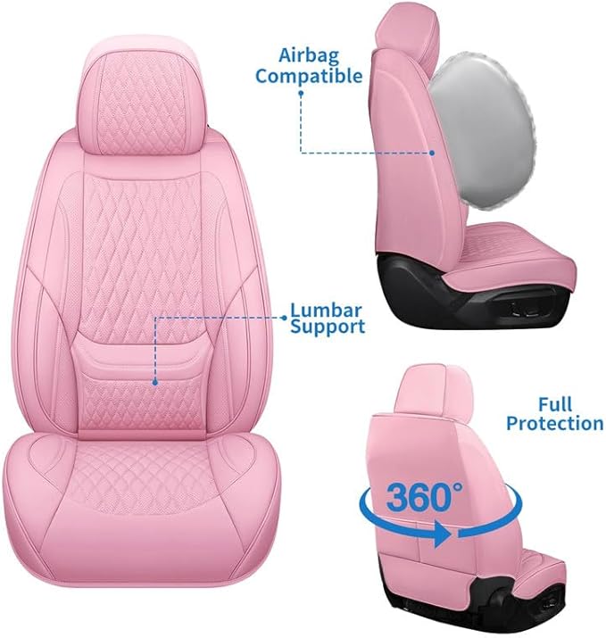 Car Seat Covers Full Set Custom Fit for Saturn Aura 2006-2009 - Premium Faux Leather with Lumbar Support | Breathable, Waterproof, Anti-Slip, Durable (Pink,Full Set)