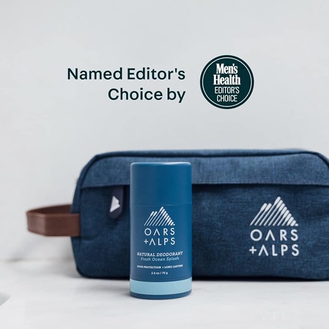 Oars + Alps Aluminum Free Deodorant for Men and Women, Dermatologist Tested and Made with Clean Ingredients, Travel Size, Fresh Ocean Splash, 3 Pack, 2.6 Oz Each