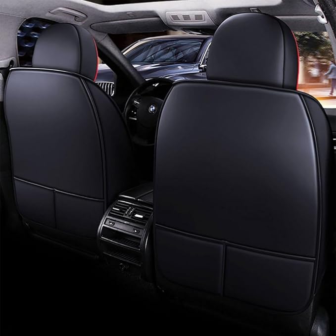 for Chevy Equinox Seat Covers 2005-2026, Full Coverage Customized Car Seat Covers, Premium Leather Waterproof Stain-Resistant Easy to Install (Standard 2 Seats, Black&Red)