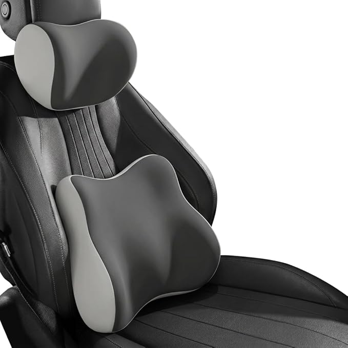 Car Headrest Pillow & Lumbar for Audi A5 2007-2024, Car Seat Neck Pillow Back Support, Breathable All-Season Automotive Seat Cushions, 2PCS,C Dual Gray
