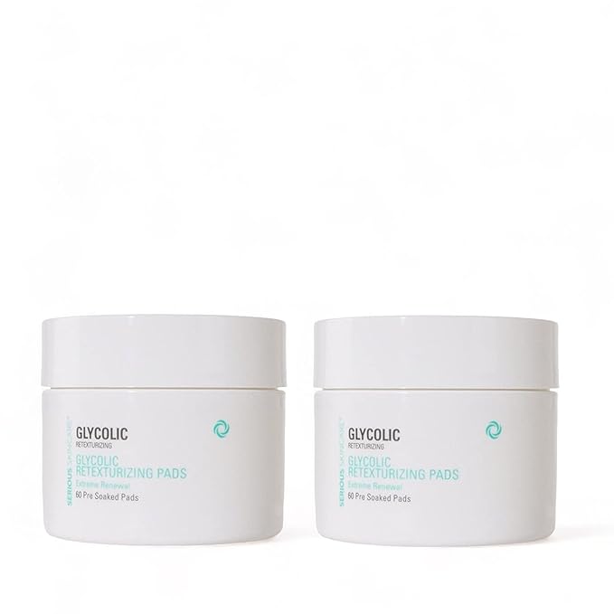 Serious Skincare - Glycolic Acid Resurfacing Face Pads for Smoother Skin - Exfoliates Dead Skin Cells - Pre-Soaked Cotton Disc - Vitamin E, ALoe -2 Pack (60 Pads Each)