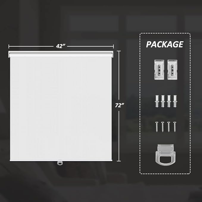 LUCKUP Light Filtering Roller Shades for Windows, Cordless Semi Sheer Solar Blinds with 5% Openness Free-Stop Window Shades for Home & Office, White 42" W x 72" L