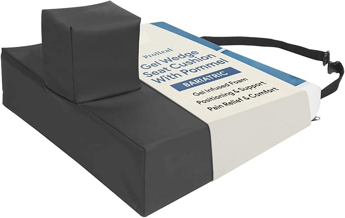Gel Wedge Seat Cushion with Pommel, Bariatric 22" x 18" x 4" - 2" - Better Posture and Hip Positioning - High Density Foam and Pressure Redistribution Gel and Back, Tailbone, and Coccyx Support