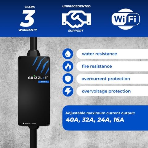 Grizzl-E Mini Connect Level 1-2 Portable Electric Vehicle (EV) Charger up to 40 Amp, UL Certified, Indoor/Outdoor Electric Car Fast Charging Station, NEMA 14-50 Plug, 25 feet Cable, J1772 Connector