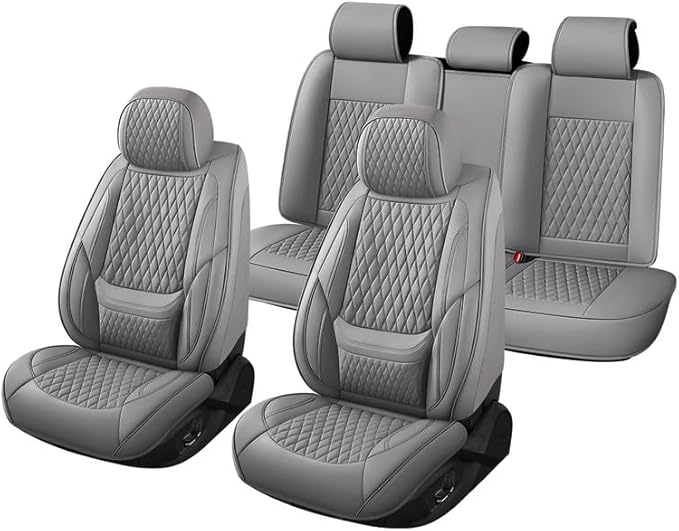 Car Seat Covers Full Set Custom Fit for Ford Bronco Sport 2021-2026 - Premium Faux Leather with Lumbar Support | Breathable, Waterproof, Anti-Slip, Durable (Gray,Full Set)
