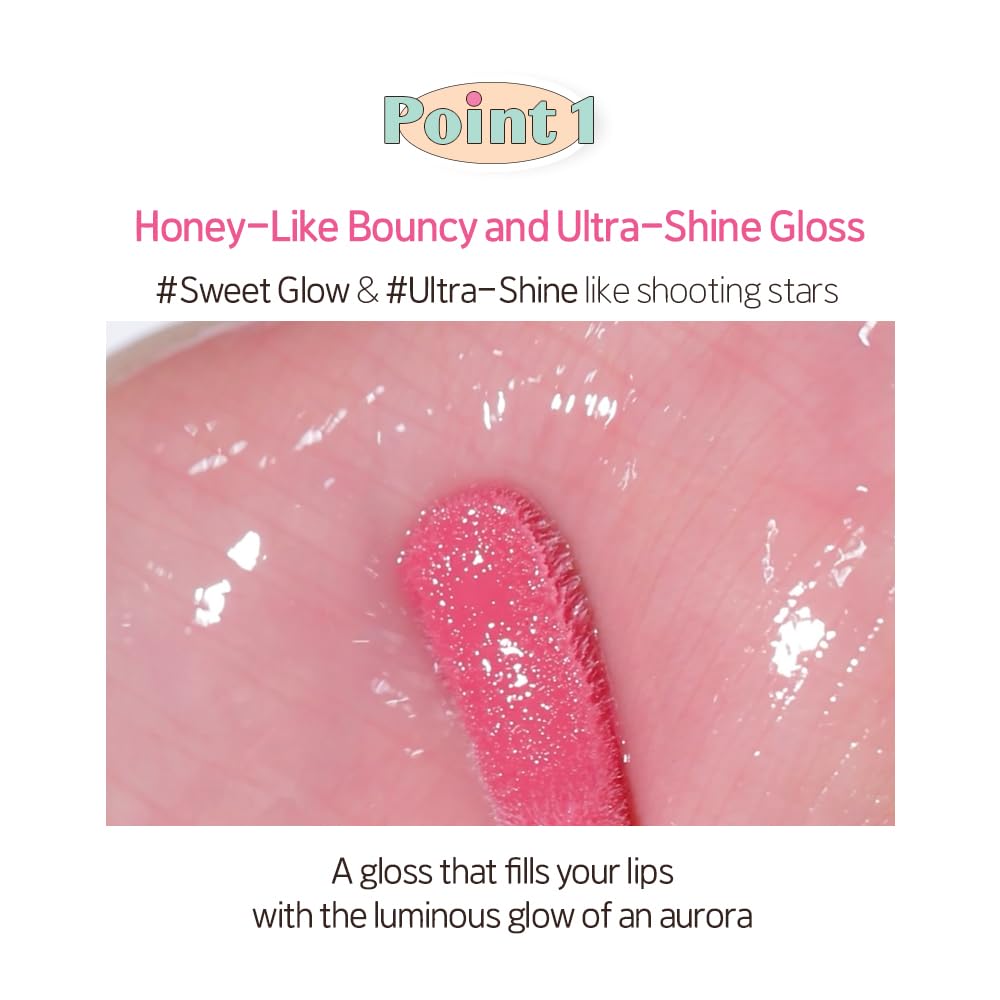 ETUDE Over Glowy Lip Gloss #3 Peach Sorbet | Non-Sticky Vegan Lip Tint | Moisturized & Long-lasting Lip Gloss | Daily Tint for Dry Lips, Korean Makeup, K-beauty, Perfect for Gift