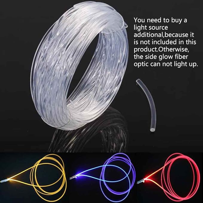10ft Super Bright MMA Optic Fiber Glow Side Light Guide Strip - Plastic Optical Fiber Transparent Light Guide Material (Diameter 0.10in)