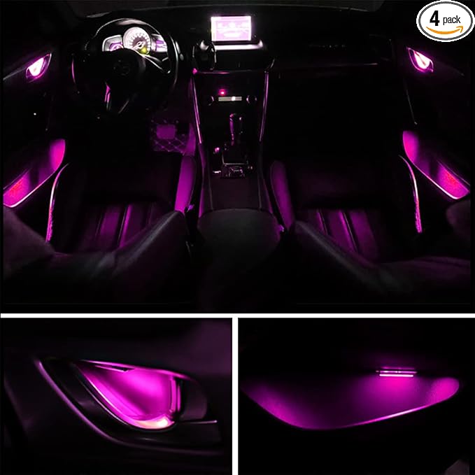 Automotive Door Handle Lights,12V 4pcs LED Interior Lights Multicolor Universal Fit for Car Interior Atmosphere Light (Pink)