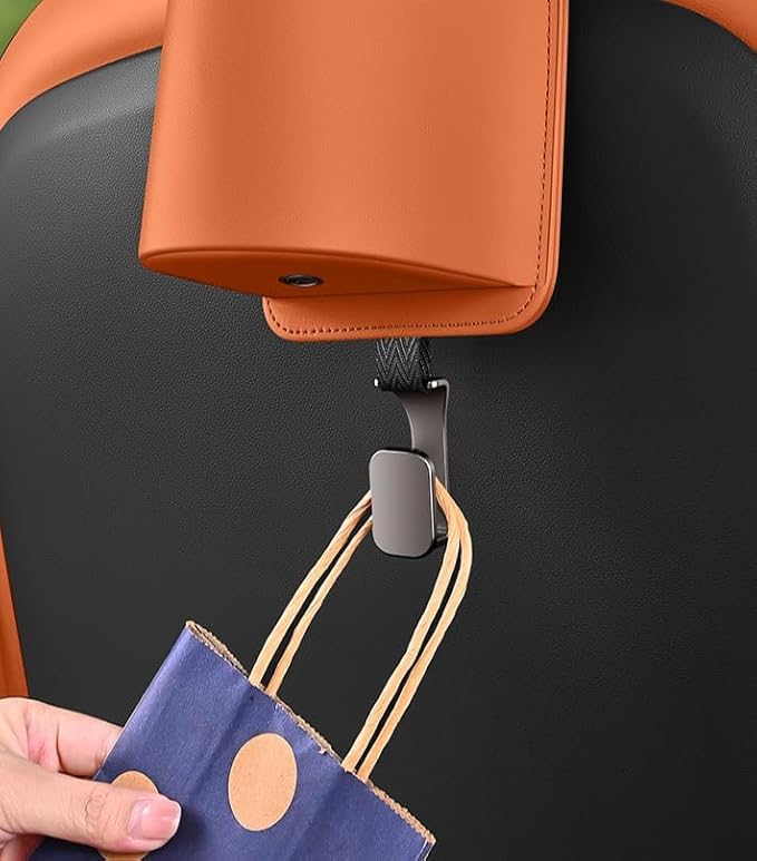 Car Seat Back Organizers Set of 2 with Leather Cup Holder and Headrest Hook, Universal Backseat Phone Mount & Storage Bag (Coffee)