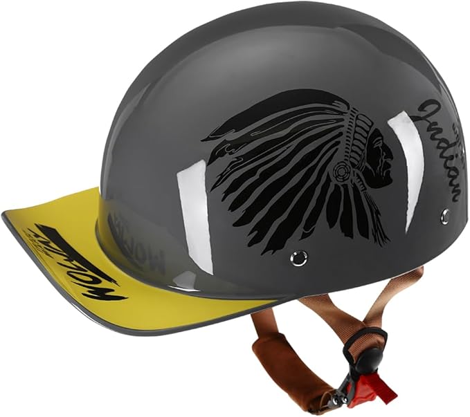 Vintage Retro Open Face Motorcycle Helmet Baseball Cap Half Helmets with pull-down Lens for Men Women Moped Cap Jet Scooter Street Cruiser - DOT Certified (Indian-Gray,Medium)