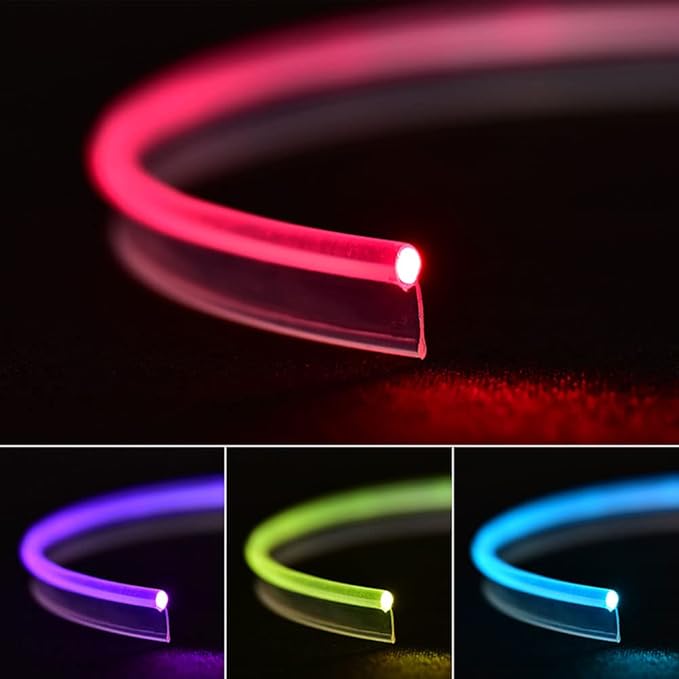 Super Bright MMA Plastic Optic Fiber Side Glow Unibody Band Edge Cable Car LED Illumination Optic Fiber Band Car Interior Atmosphere Lights (6.56ft)