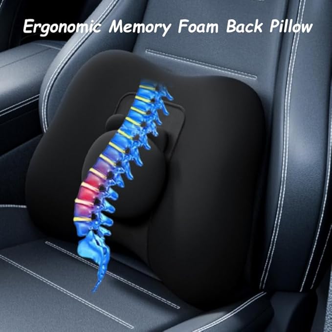 Car Lumbar Support and Neck Pillow for Driving Seat, Memory Foam Car Back Support Pillow & Headrest for Improve Posture, Driver Back Neck Sciatica Pain Relief Cushion (Coffee)