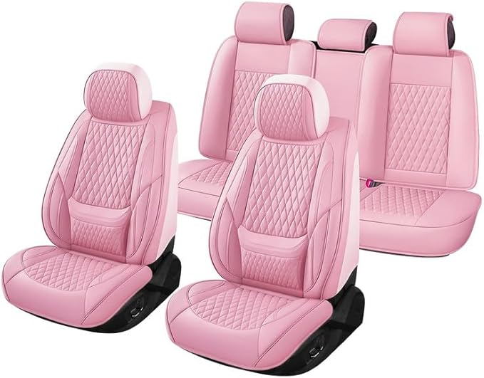 Car Seat Covers Full Set Custom Fit for Ford Bronco Sport 2021-2026 - Premium Faux Leather with Lumbar Support | Breathable, Waterproof, Anti-Slip, Durable (Pink,Full Set)