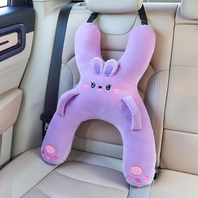 Car Pillow for Travel – Animal-Themed Car Seat Cushion with Safety Belt Protector – 4 Cute Styles: Pig, Dog, Rabbit, Panda (Panda)