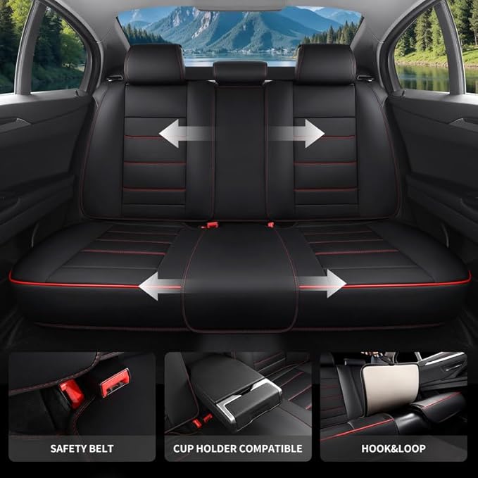 Car Seat Covers Full Set Custom Fit for Pontiac Vibe 2003-2010-Luxury Leather with Lumbar Support, Breathable, Waterproof, Anti-Slip, Durable, Easy to Install (Black&Red,Full Set)