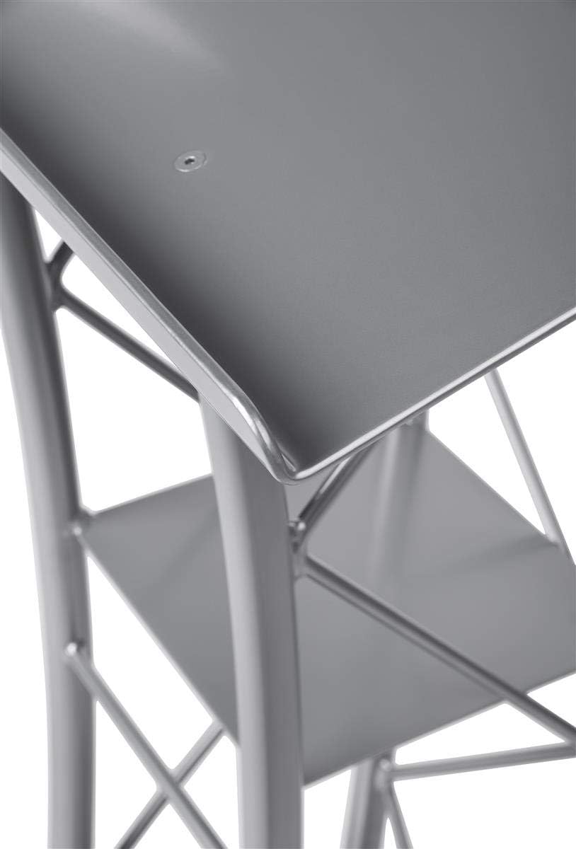 Silver Aluminum & Steel Truss Lectern with Curved Design and Built-in Shelf, 47 inches Tall