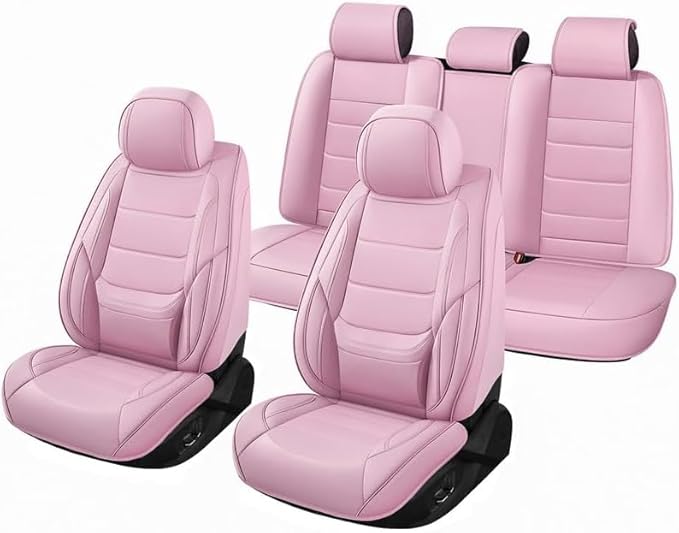 Car Seat Covers Full Set Fit for Buick Lacrosse 2004-2019, Premium Faux Leather Waterproof Car Seat Protectors with Lumbar Support, Breathable Anti-Slip Easy to Install(Pink,Full Set)