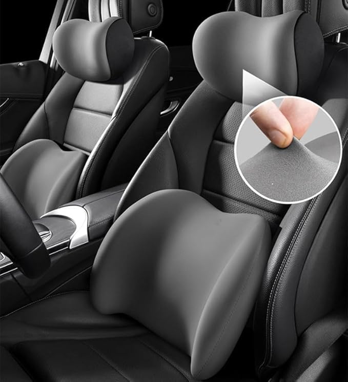 Car Headrest & Lumbar Support Cushion, Ergonomic Car Seat Headrest & Lumbar Cushion, Car Lumbar Support Pillow and Car Neck Pillow Kit for Office Chair, Truck, Wheelchair (Pink)