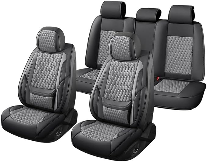 Car Seat Covers Full Set Custom Fit for Pontiac G8 2008-2009 - Premium Faux Leather with Lumbar Support | Breathable, Waterproof, Anti-Slip, Durable (Black&Gray,Full Set)