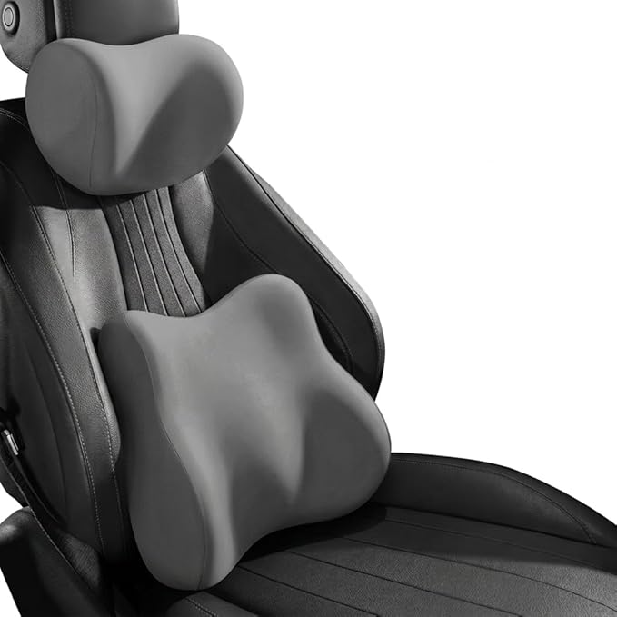 Car Headrest Pillow & Lumbar for Audi A4 Q3 A6 C5 A4 B8 A3 8P Q2 Q5 A1 A3 A7 A8 Q7 Q5L Sq5 RS, Car Seat Neck Pillow Back Support, Breathable All-Season Automotive Seat Cushions, 2PCS,B Gray