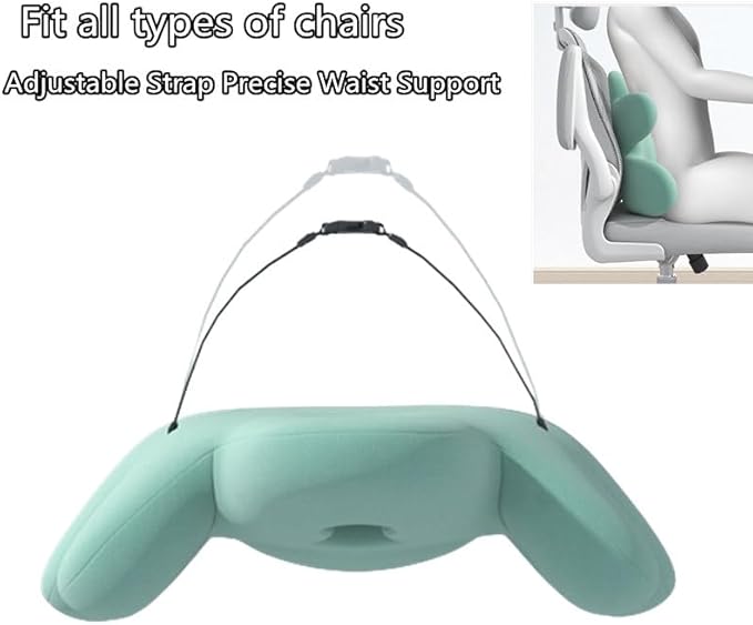 Lumbar Support Pillow for Office Chair, Back Pillow Lumbar Support for Car, Chair, Sofa - Improve Lower Back Pain Relief & Sitting Posture, Memory Foam Back Cushion for Long Sitting (Green)