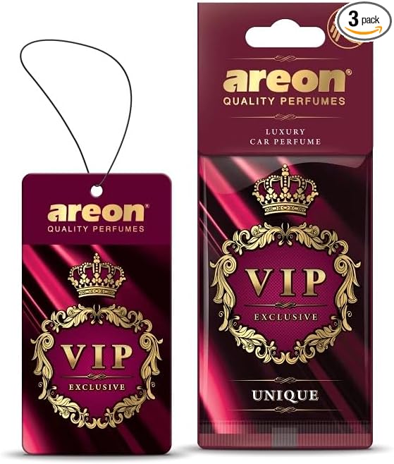 AREON VIP - Hanging Cardboard Air Freshener for Car - Premium Cologne CAR Perfume Air Freshener with Natural Fragrances - Long Lasting, Fresh, Luxurious Scent - Stylish Design -Unique, Pack of 3