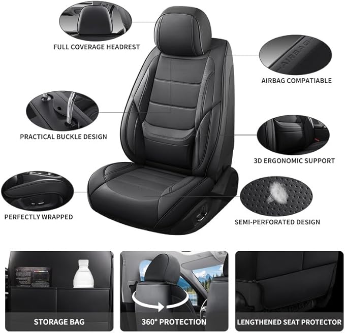 Car Seat Covers Full Set Fit for Buick Envista 2024-2026, Premium Faux Leather Waterproof Car Seat Protectors with Lumbar Support, Breathable Anti-Slip Easy to Install(Black,Full Set)