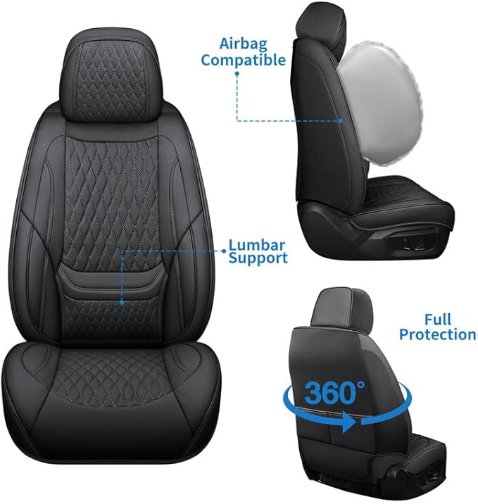 Car Seat Covers Full Set Custom Fit for Chevrolet/Chevy Sonic 2011-2020 - Premium Faux Leather with Lumbar Support | Breathable, Waterproof, Anti-Slip, Durable (Black,Full Set)
