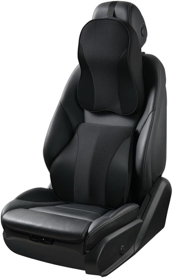 Memory Foam car Neck Pillow and Lumbar Support Pillow Set Breathable Removable Cover ergonomically Designed to Ease Neck and Back Pain (Black)