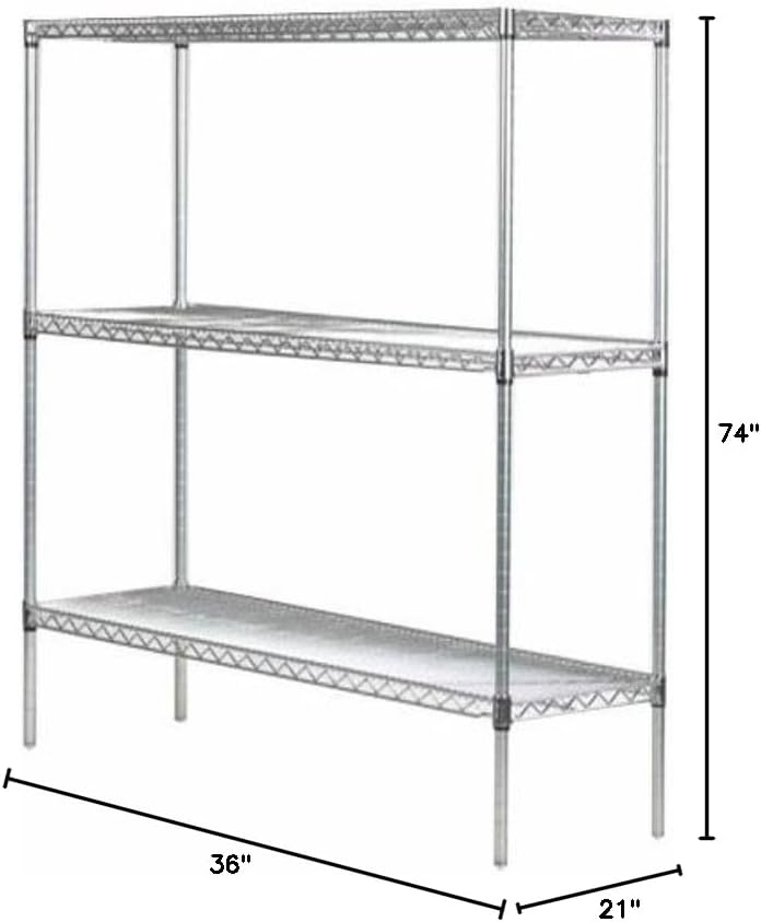 Omega 21" Deep x 36" Wide x 74" High 3 Tier Chrome Starter Shelving Unit